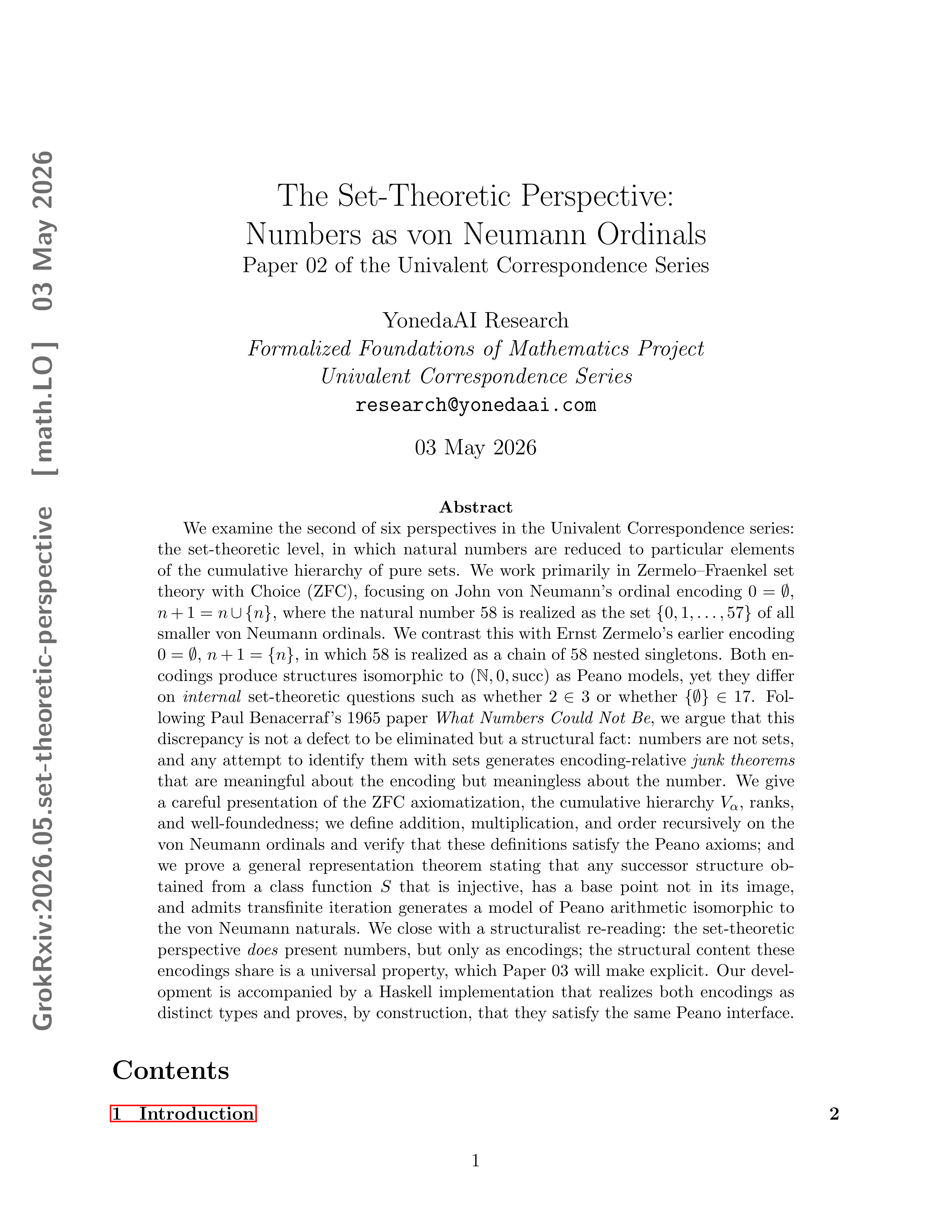 Cover for The Set-Theoretic Perspective: von Neumann Ordinals